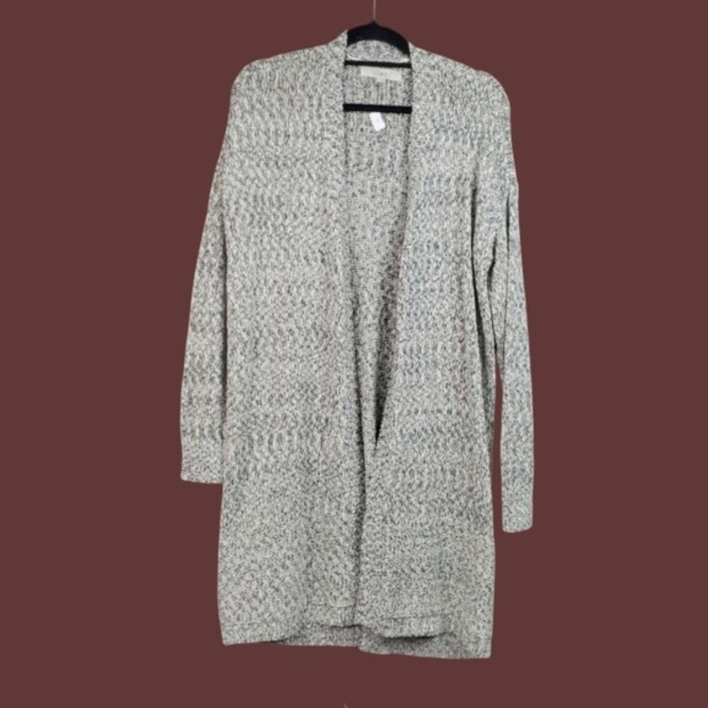 Loft Womens Long Sleeve Ivory Metallic Grey Open Front Knit Cardigan Size M NWOT